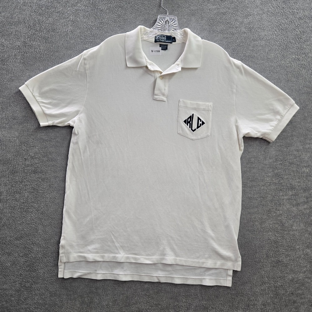 VINTAGE Polo Ralph Lauren Men Polo Shirt Large White Logo RLC Embroidered Y2K
